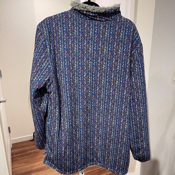 USA Palm Men Large Reversible Sherpa 1/4 Zip Pullover Jacket Gray Blue Geometric - Picture 4 of 16